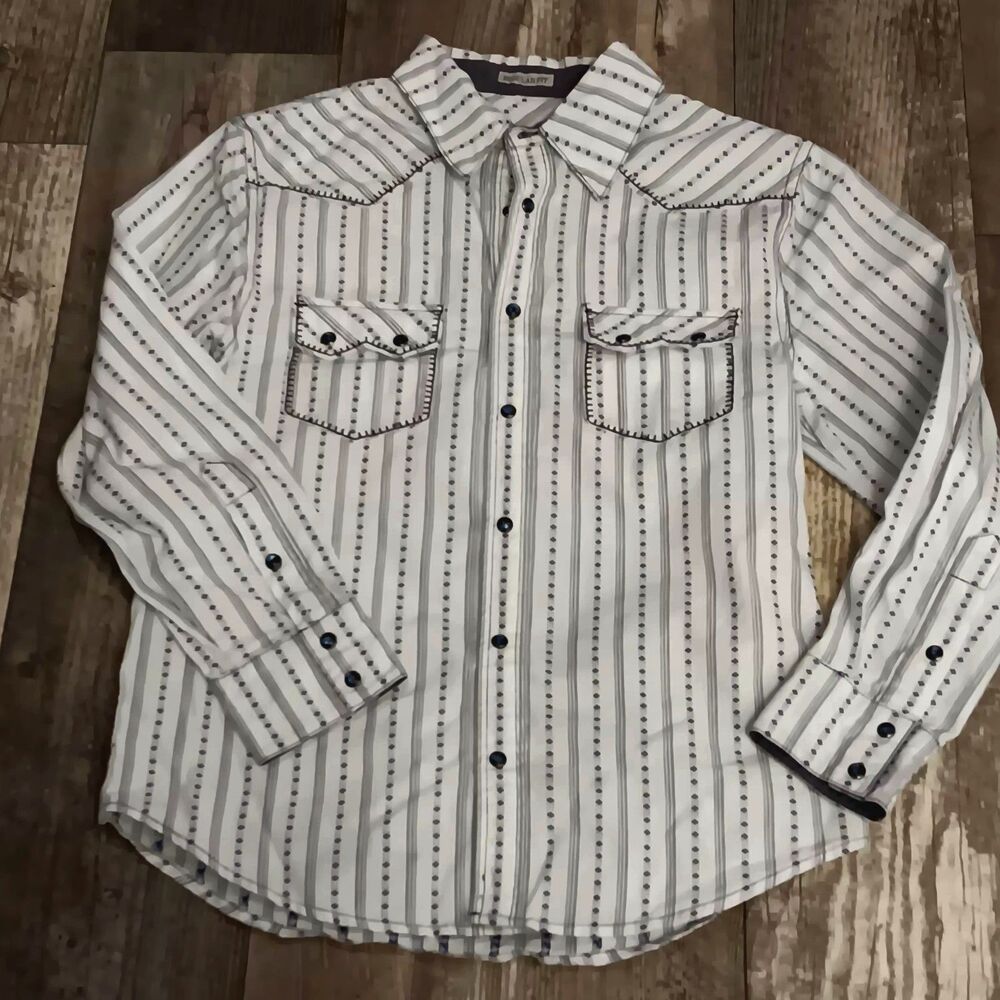 Boy Sz 10-12 Med. Cody James Pearl Snap Long Sleeve Western Shirt Floral Stripe